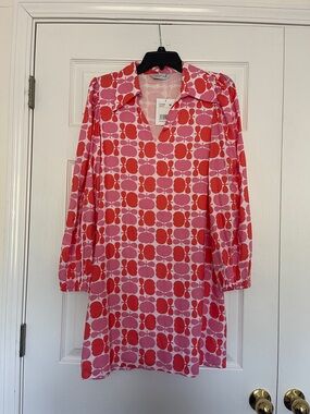 Women's Pink & Red Geometric Long-Sleeve Shift Dress